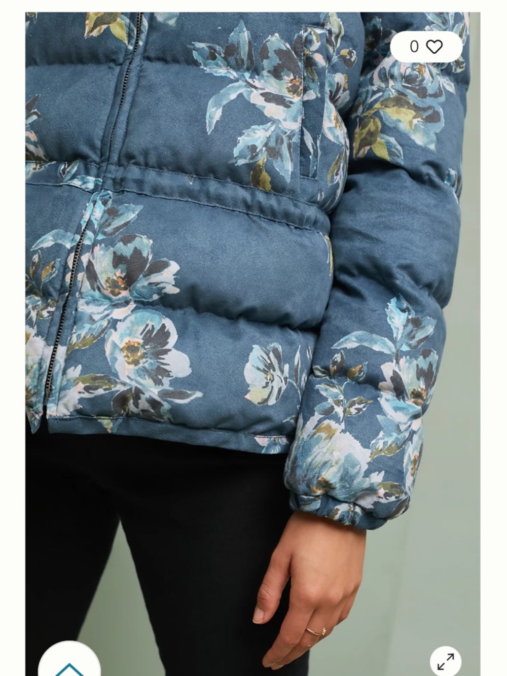 Anthropologie Ett:Twa Floral Blue Puffer Jacket Thick Zip Up - Picture 3 of 12